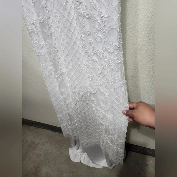 Lulu's Bridal Cherished Vow White Beaded Backless Mermaid Maxi Dress Bride Party - Picture 9 of 12